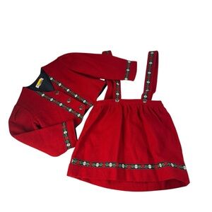 Vintage 1980’s Beautiful red Wool Floral Red Kids Suspender Set NANOOK N.H Girl